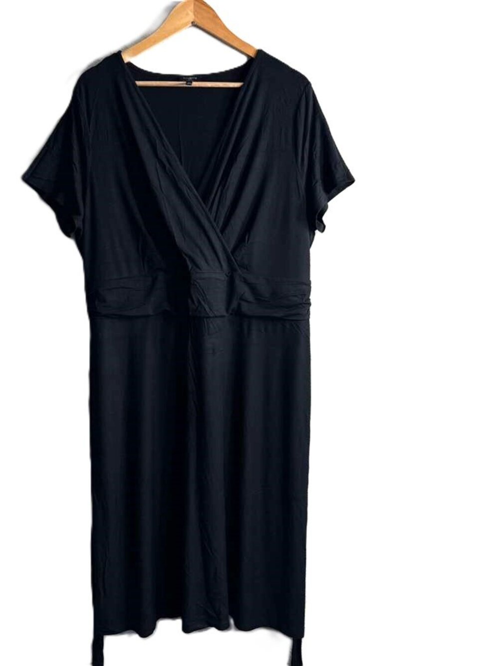 Talbots Black Faux Wrap Surplice V-Neck Elastic Tie Waistband Midi Dress PLUS 2X